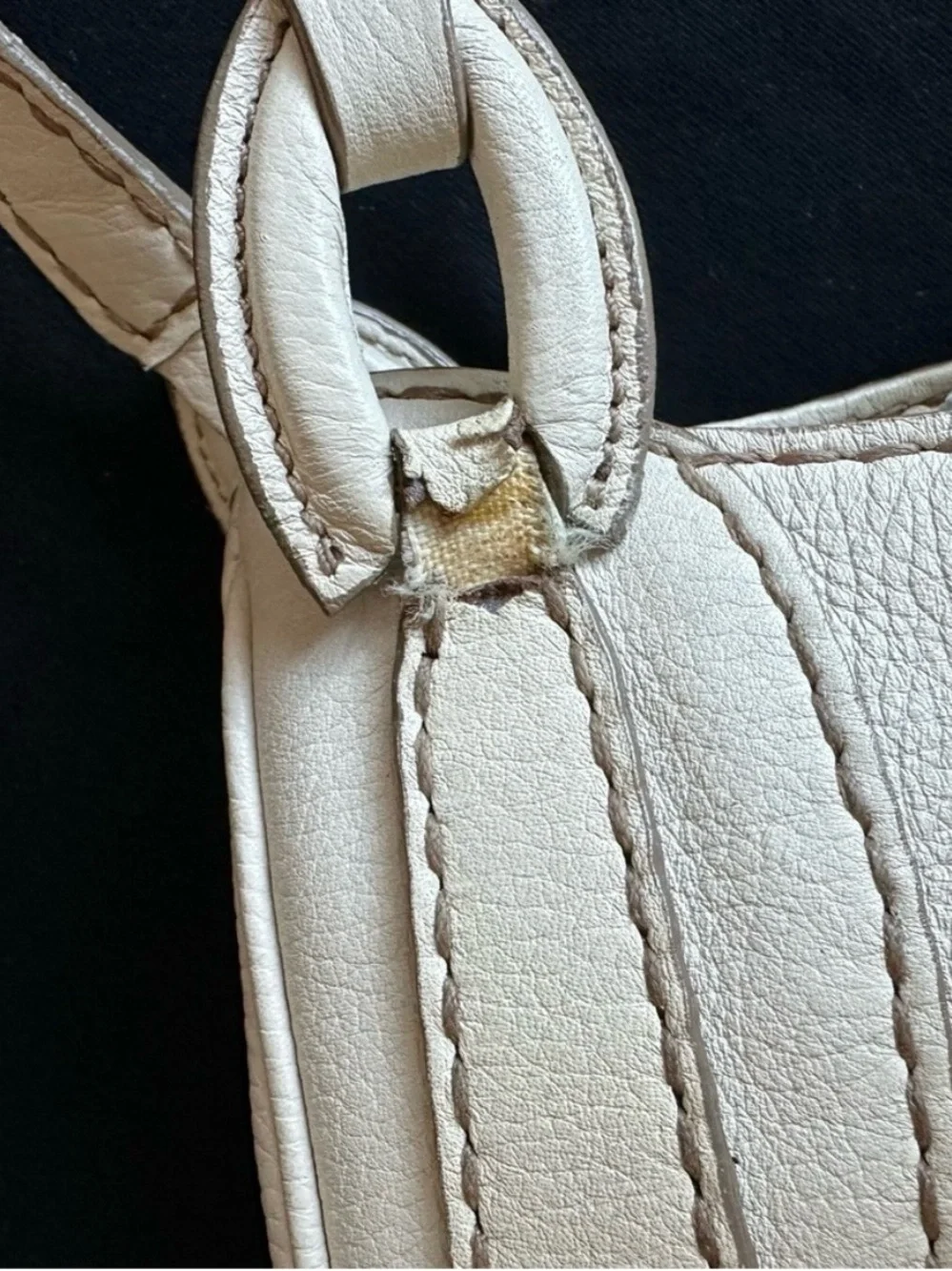 Tod's Cream Leather Shoulder Bag with Wood-Tone Accents